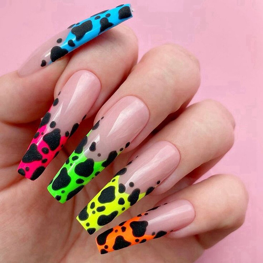 Colorful Cow Print Press On Nails
